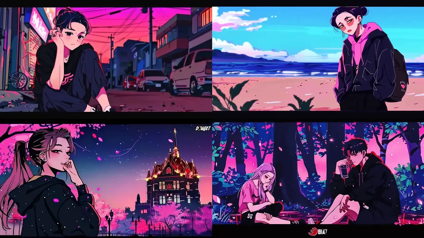 Twilight Hues and Anime Silhouettes in Modern Dreamscapes - Midjourney sref style