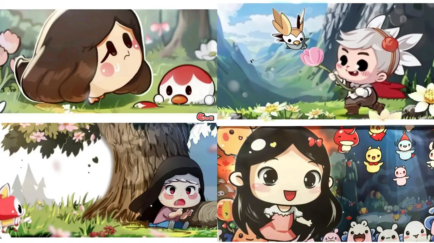 Cheerful Whimsy: A Sweet Blend of Animated Charm and Nature's Embrace - Midjourney sref style