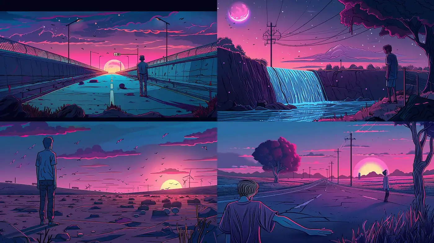 Ethereal twilight landscapes with a nostalgic atmosphere - Midjourney sref style