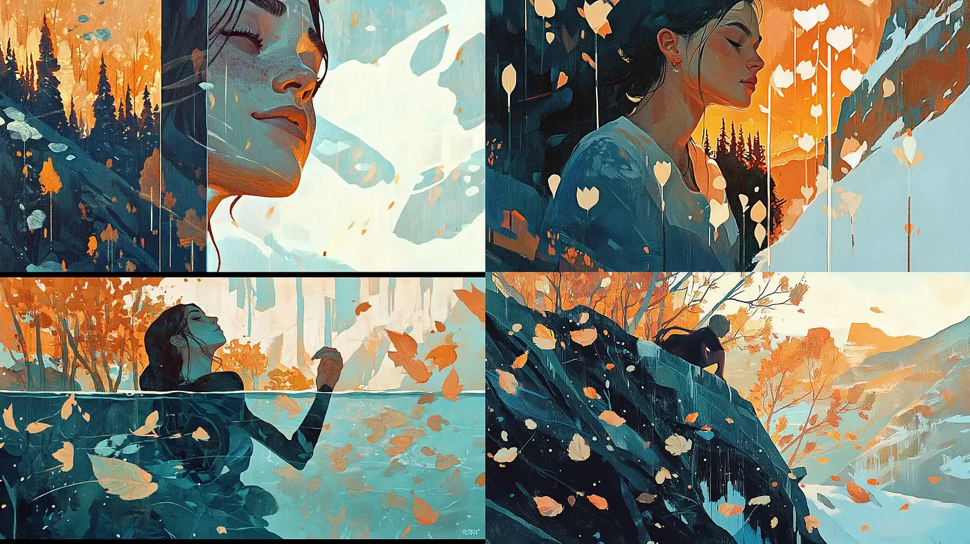 Ethereal Autumnal Hues in Stylized Landscape Portraiture - Midjourney sref style