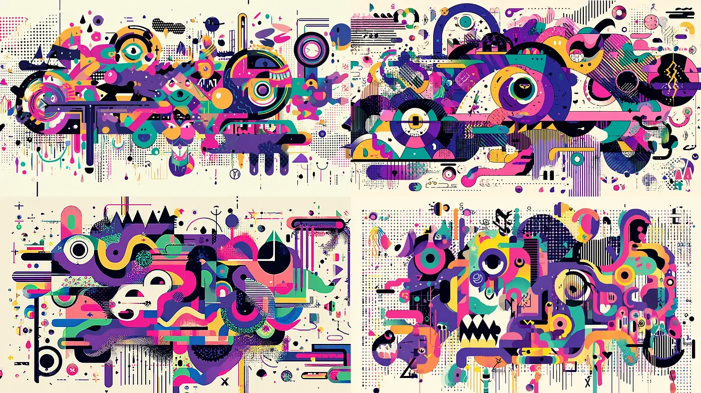 Dynamic and Playful Abstract Geometric Style with Rich Color Palettes and Graphic Elements - Midjourney sref style
