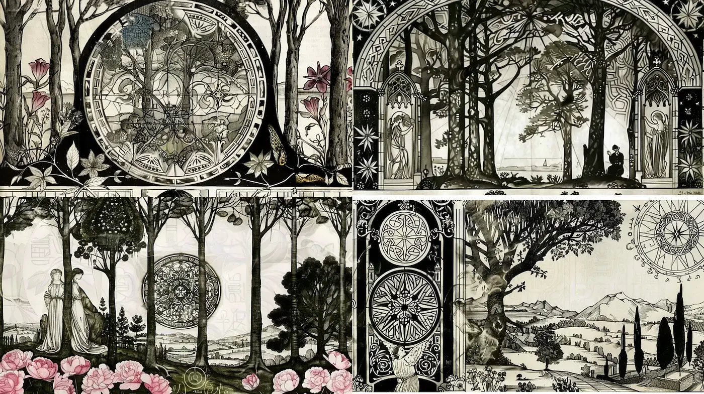 Intricate Nature-Themed Illustrations with Art Nouveau Influences - Midjourney sref style
