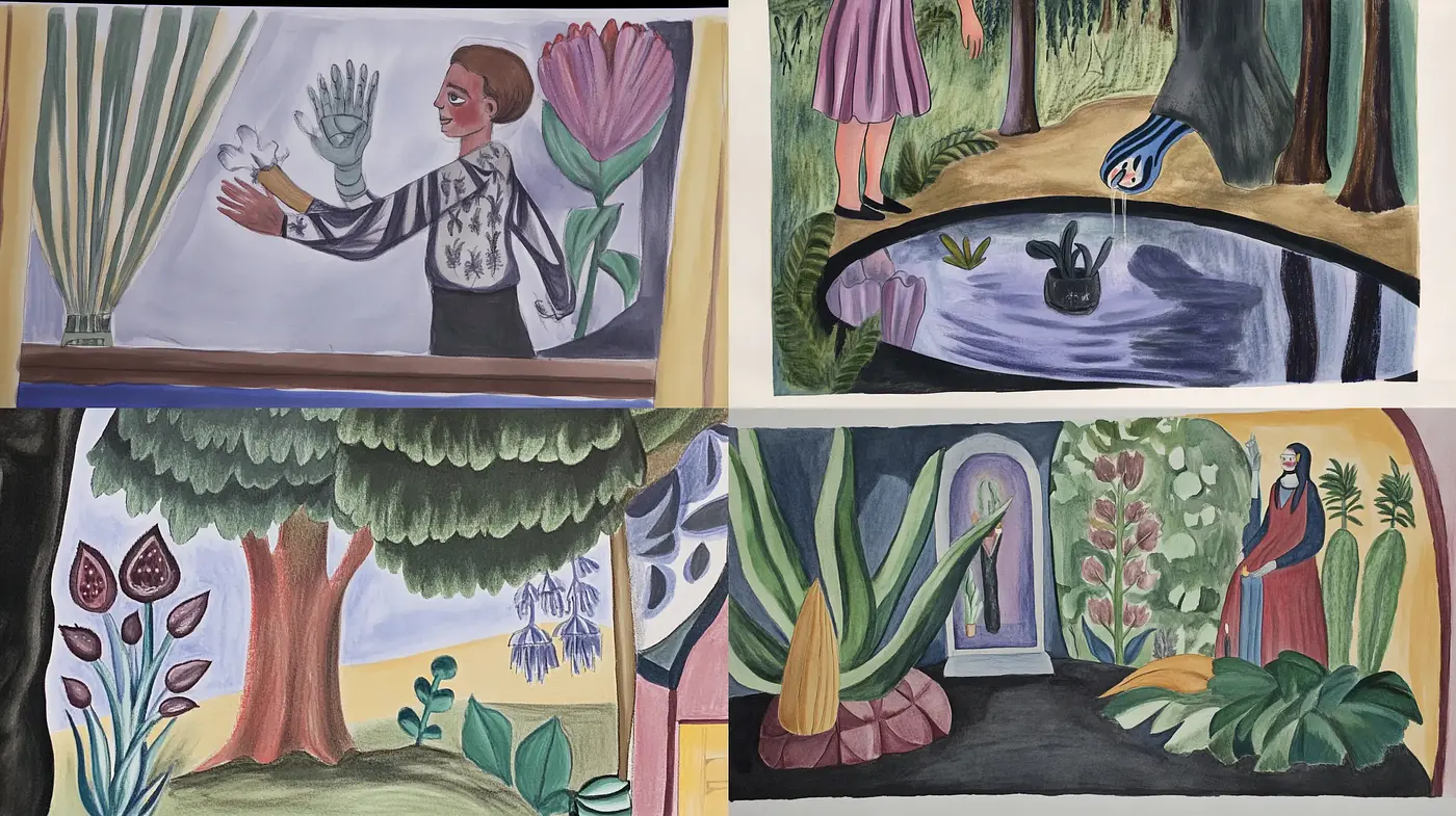 Whimsical Storybook Illustration Style with Surreal Undertones - Midjourney sref style