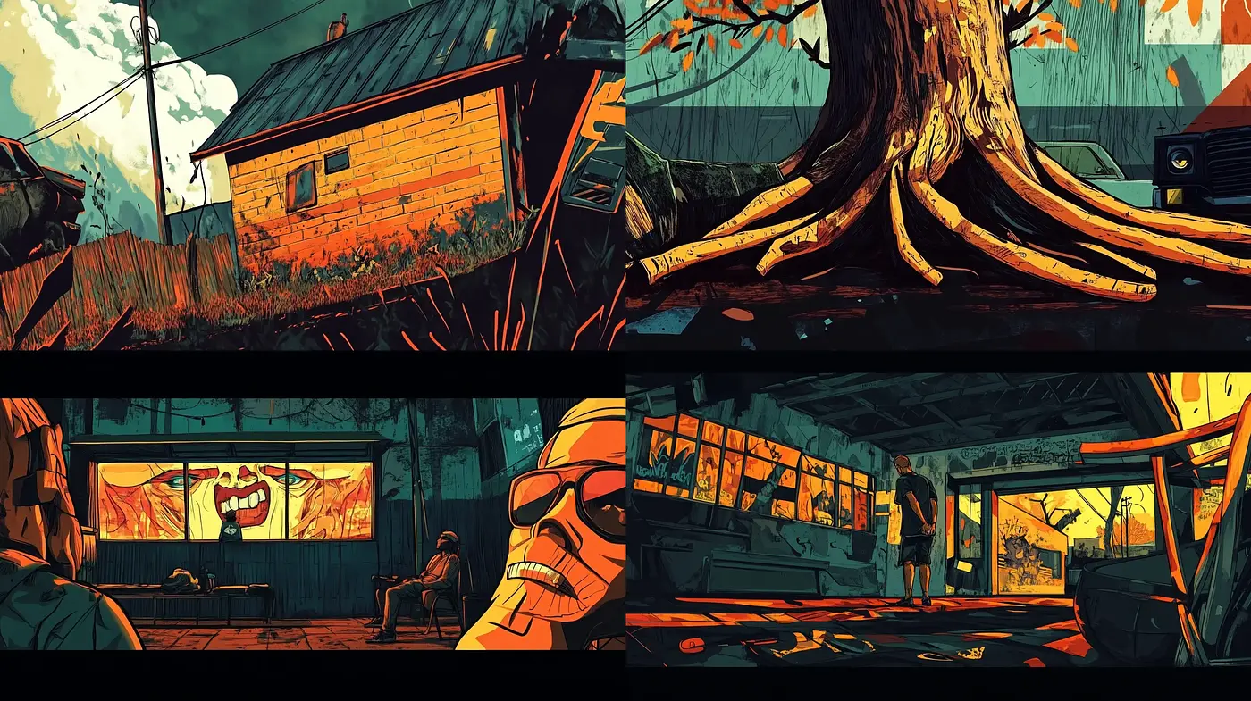 Saturated Cinematic Illustration with a Graphic Novel Aesthetic - Midjourney sref style