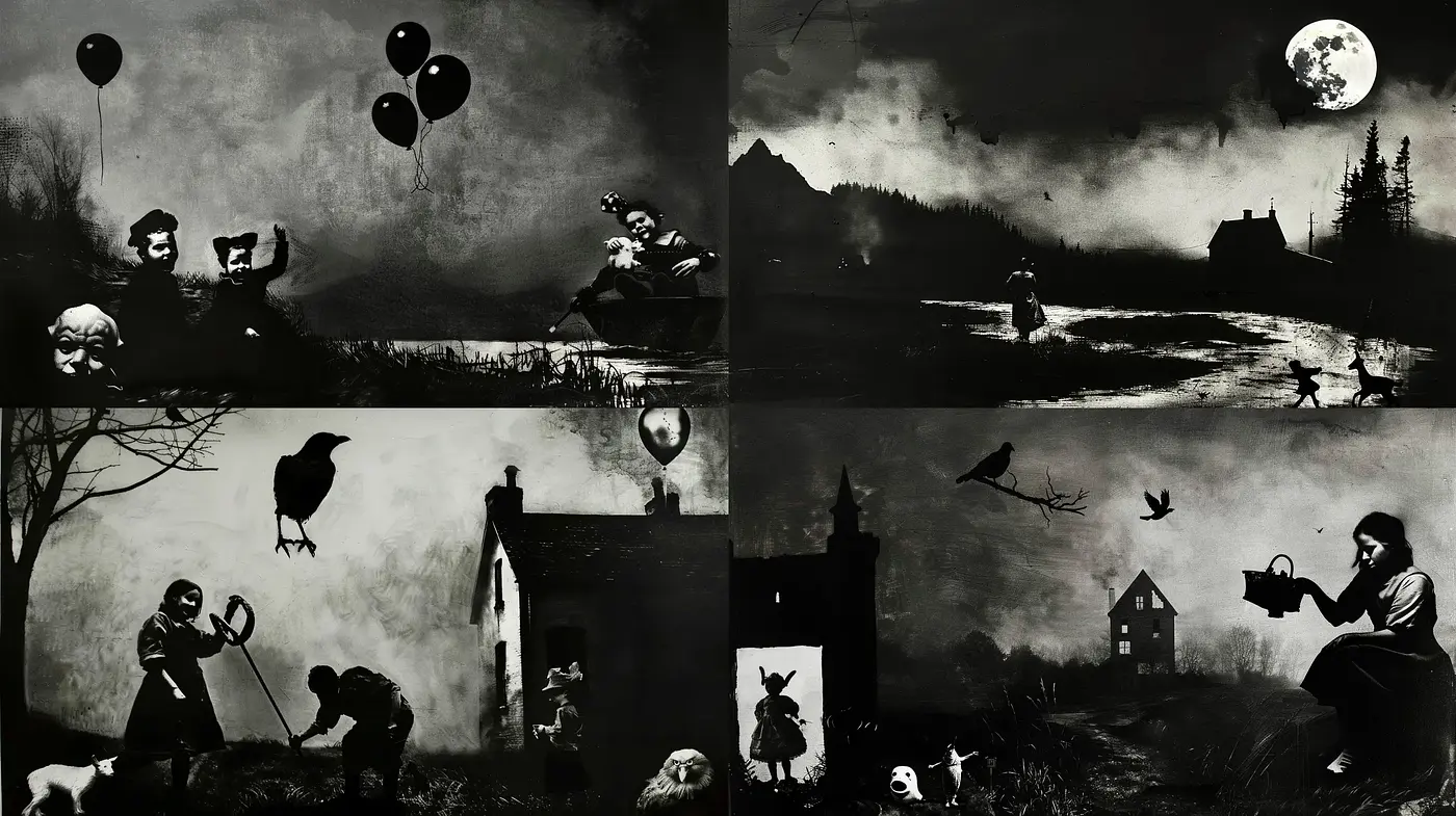 Eerily Whimsical Monochromatic Dreamscape Series - Midjourney sref style