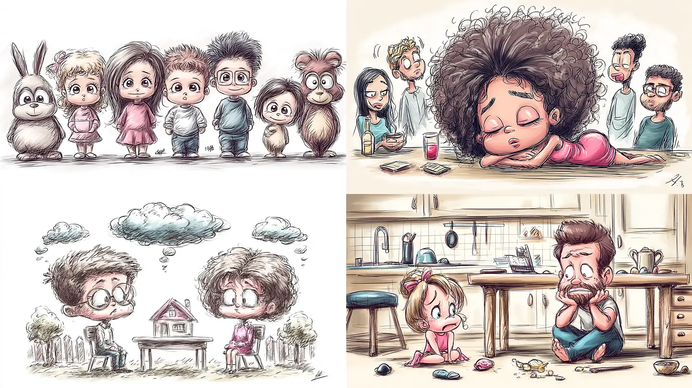 Whimsical and Playful Character Illustrations with a Touch of Humor - Midjourney sref style