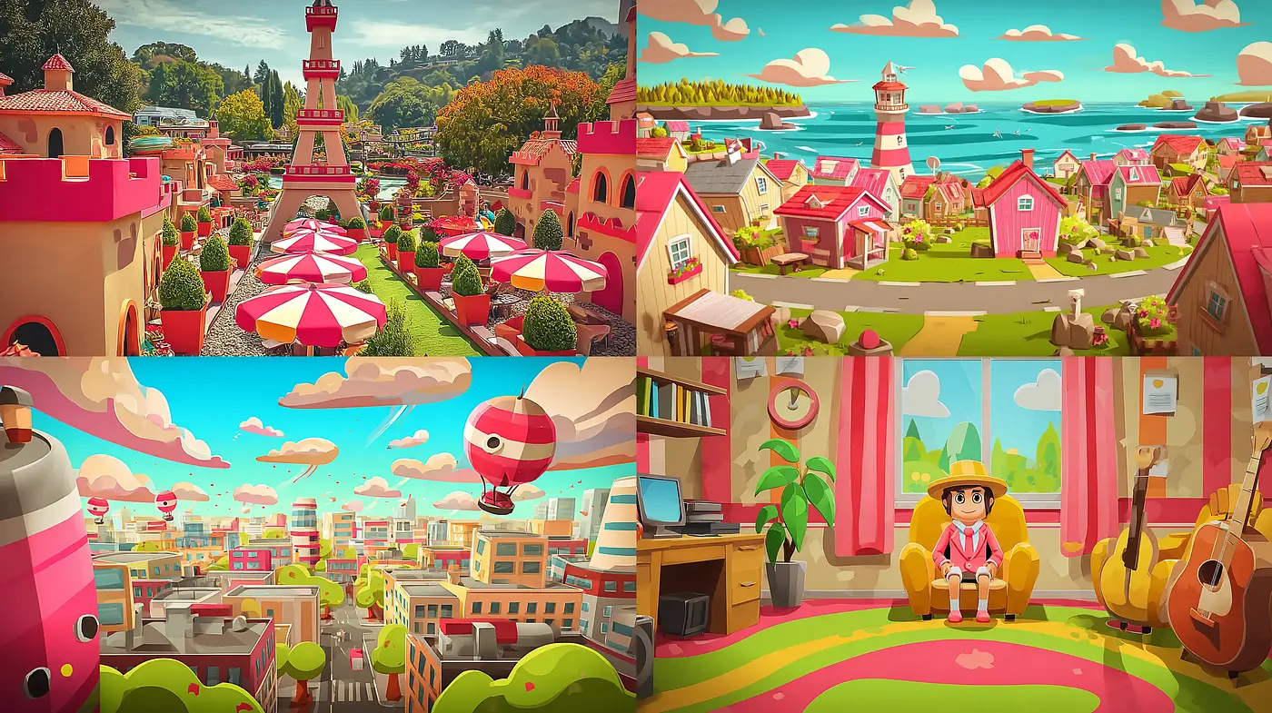 Whimsical and Vibrant Cartoonish Aesthetic with a Playful Atmosphere - Midjourney sref style