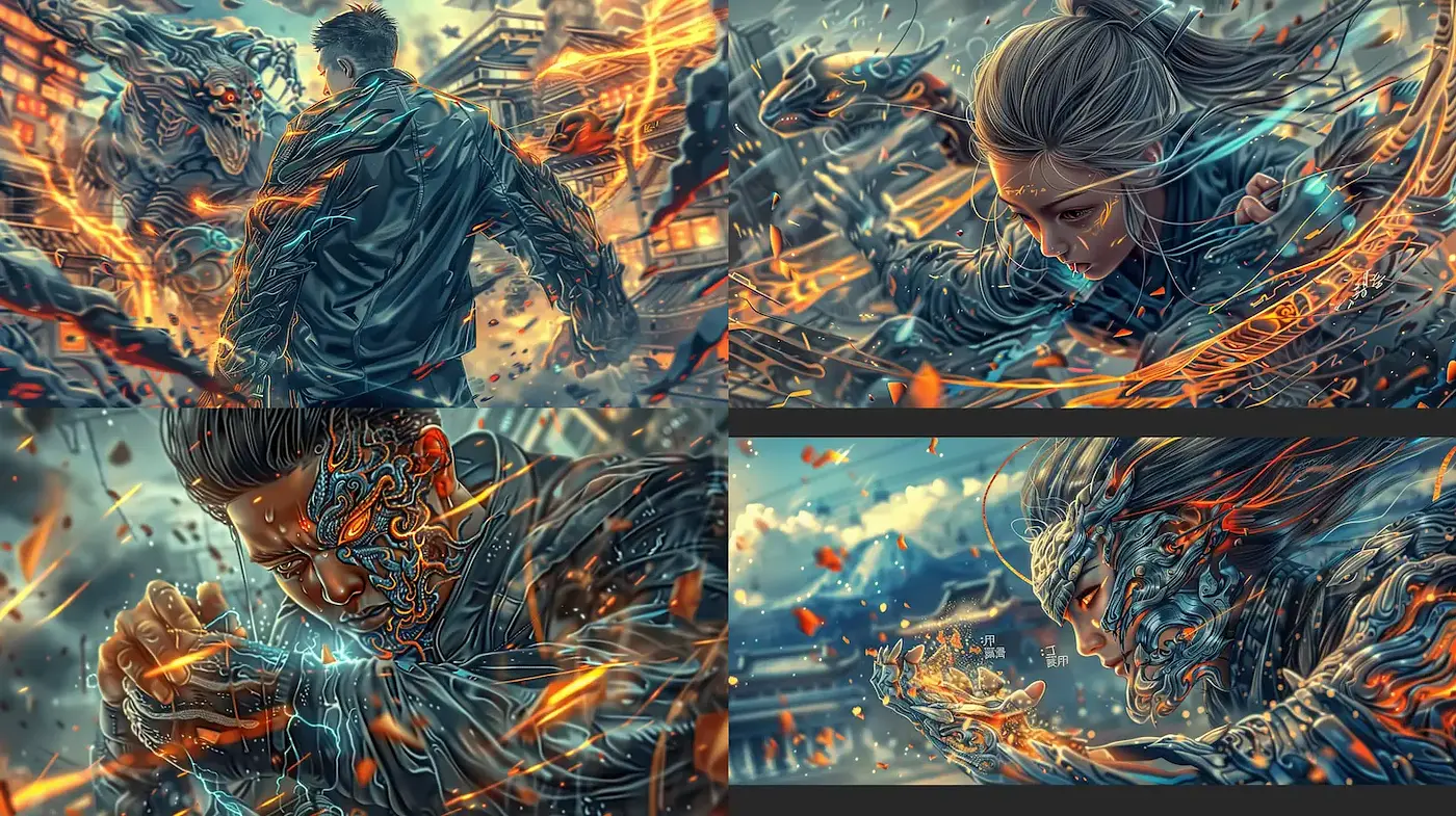 Dynamic and Energetic Modern Fantasy Art with an Urban Aesthetic - Midjourney sref style