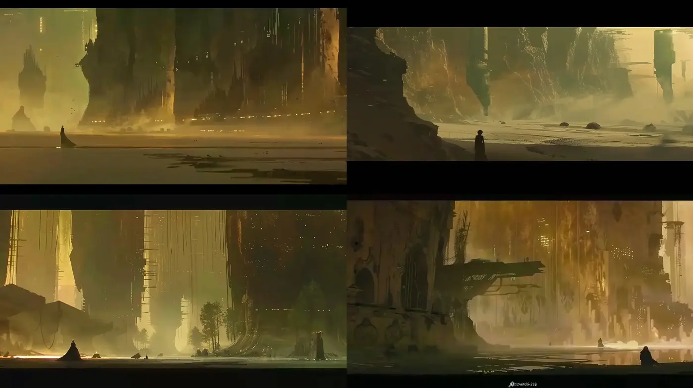 Ethereal Dystopian Vistas: A Consistent Study of Melancholy Hues - Midjourney sref style