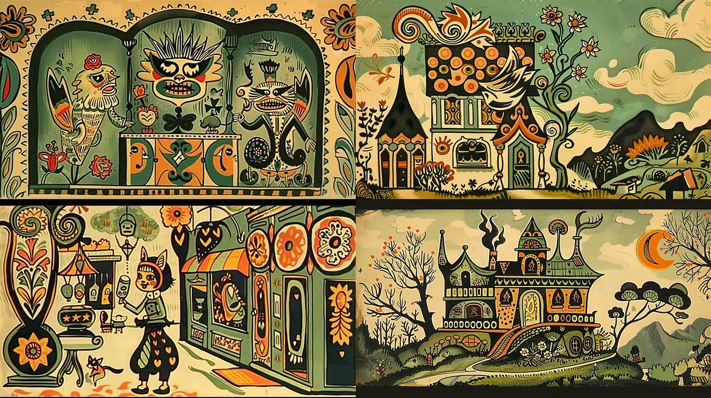 Whimsical and Folk-Inspired Illustrations with a Playful Vibe - Midjourney sref style