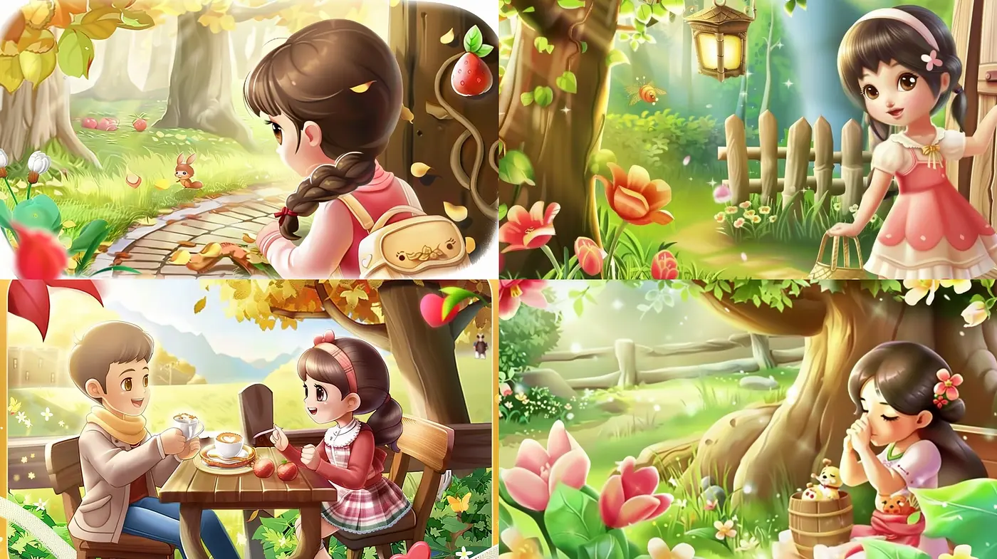 Whimsical Pastel Dreamscape: A Harmonious Blending of Soft Hues and Cherubic Characters - Midjourney sref style