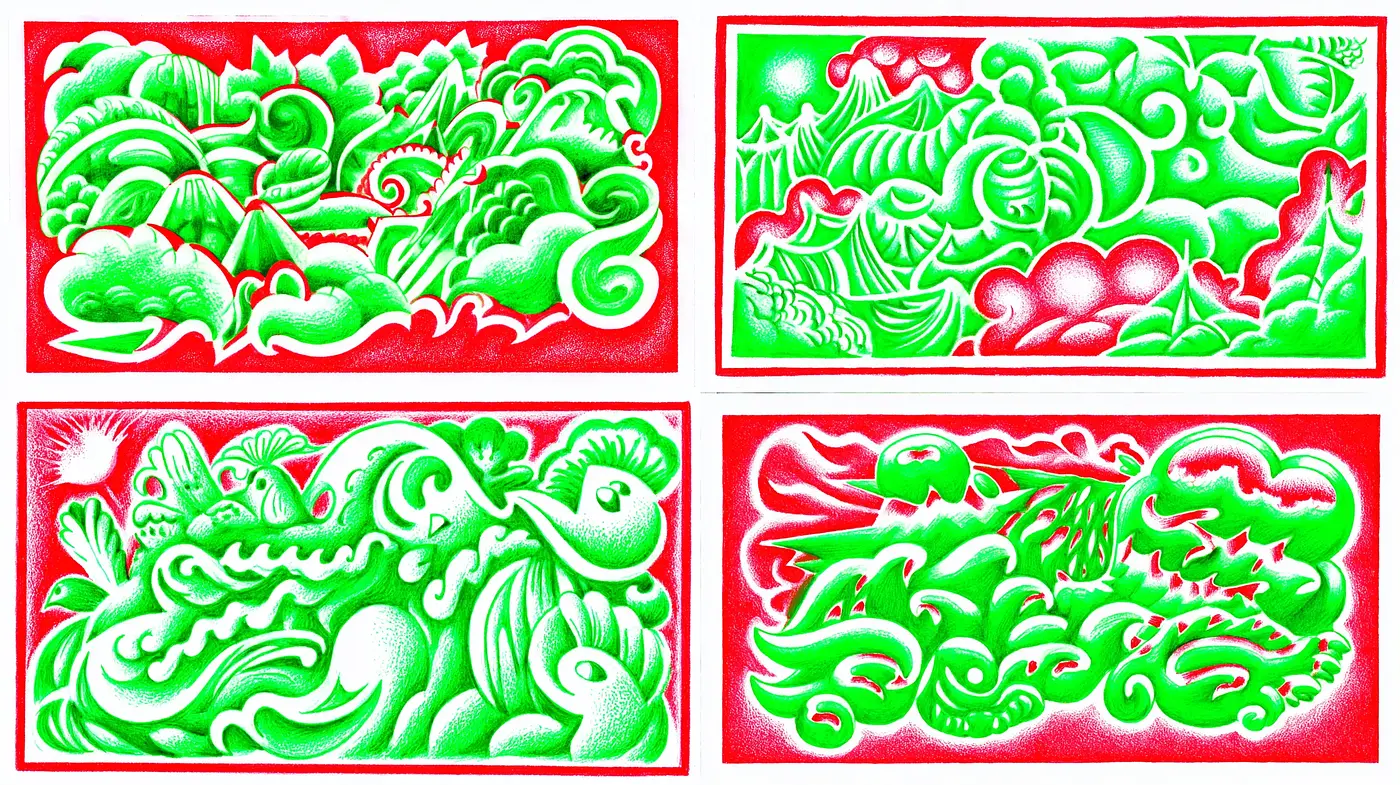 Vibrant and Playful Abstraction with Organic Forms - Midjourney sref style