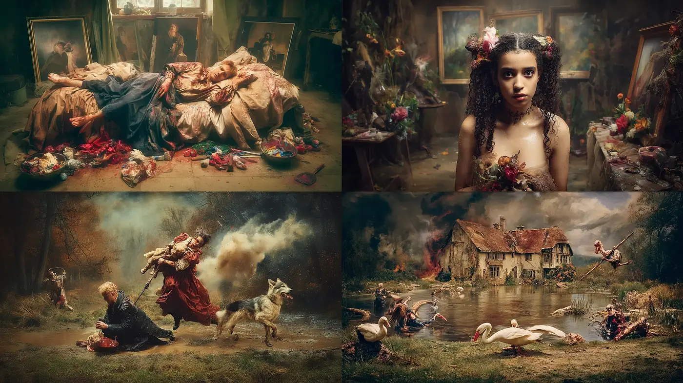 Dark Romanticism with Elements of Surrealism and a Baroque Aesthetic - Midjourney sref style