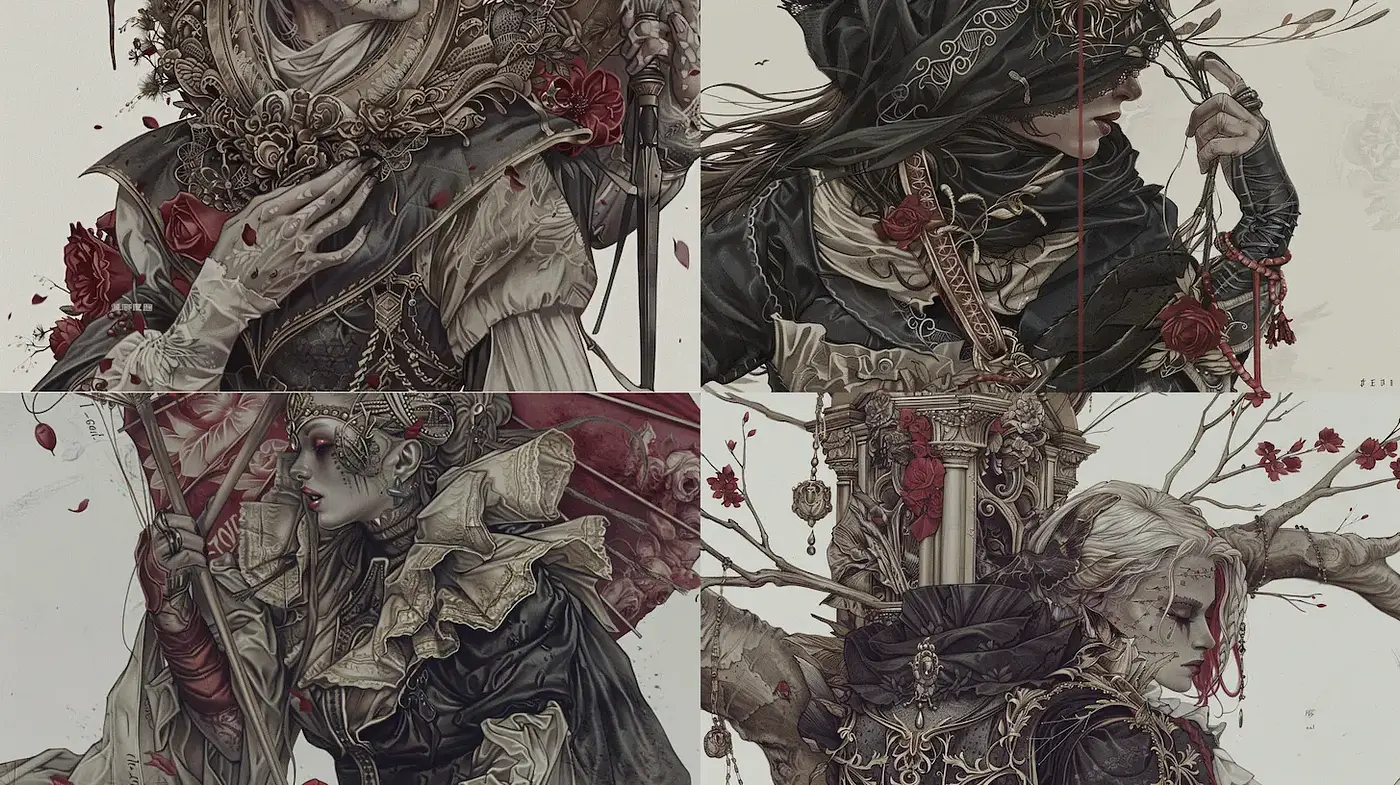 Dark Romanticism with Intricate Gothic Elements - Midjourney sref style
