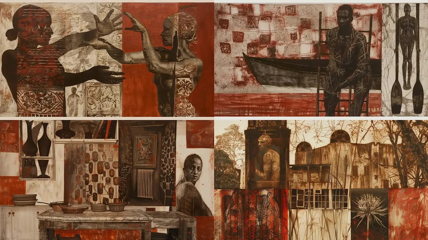 Rustic Sepia-toned Collage with Textural Depth and Cultural Echoes - Midjourney sref style