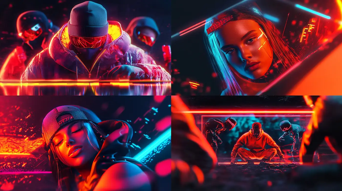 Neon Cyberpunk Dreamscape: A Vivid Fusion of Digital Fantasy - Midjourney sref style