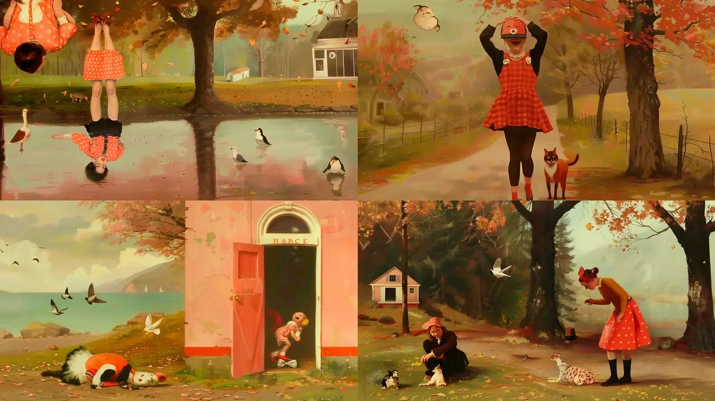 Whimsical Autumnal Hues and Surreal Storybook Illustrations - Midjourney sref style