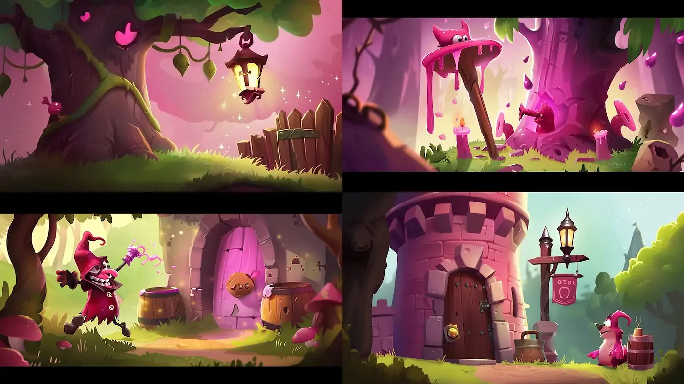 Whimsical Fantasy Landscapes with a Playful Atmosphere - Midjourney sref style