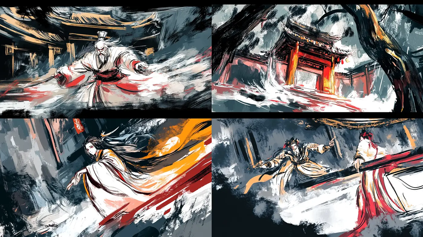 Dynamic Brushwork and Vivid Contrast in Modern Interpretive Art - Midjourney sref style