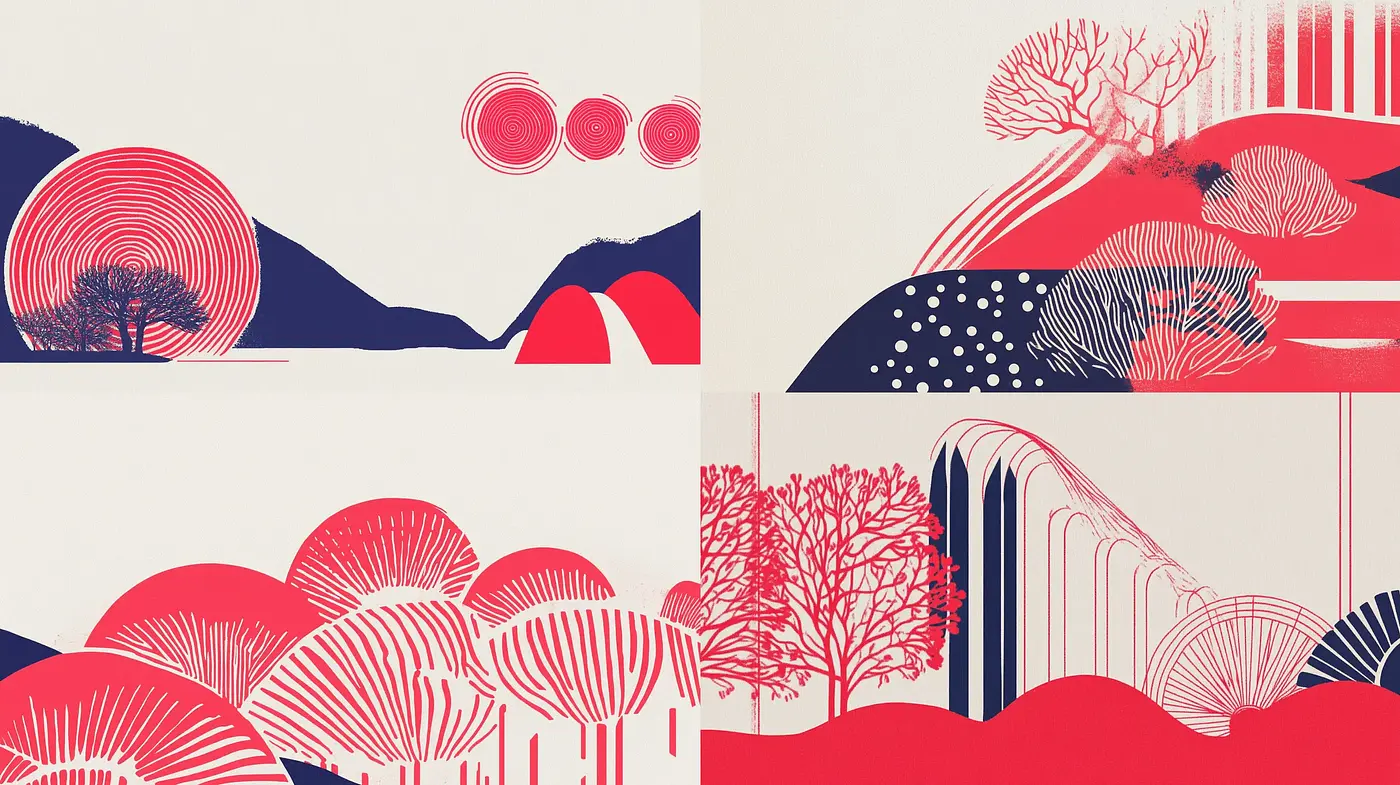 Crimson and Cream Abstract Nature Visions - Midjourney sref style