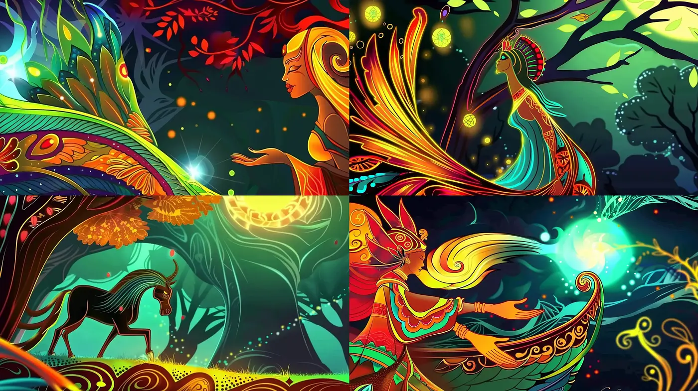 Luminous Enchantment: A Harmonious Fusion of Vivid Hues and Organic Forms - Midjourney sref style