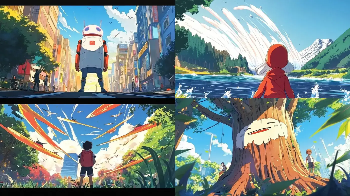 Vibrant Anime-Inspired Nature Scenes with Lively Textures - Midjourney sref style