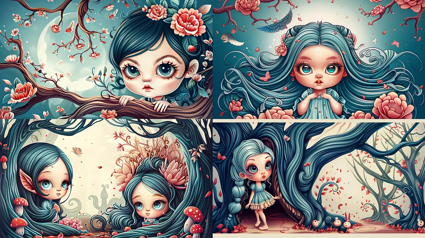Whimsical Enchantment in Ethereal Blues and Coral Hues - Midjourney sref style
