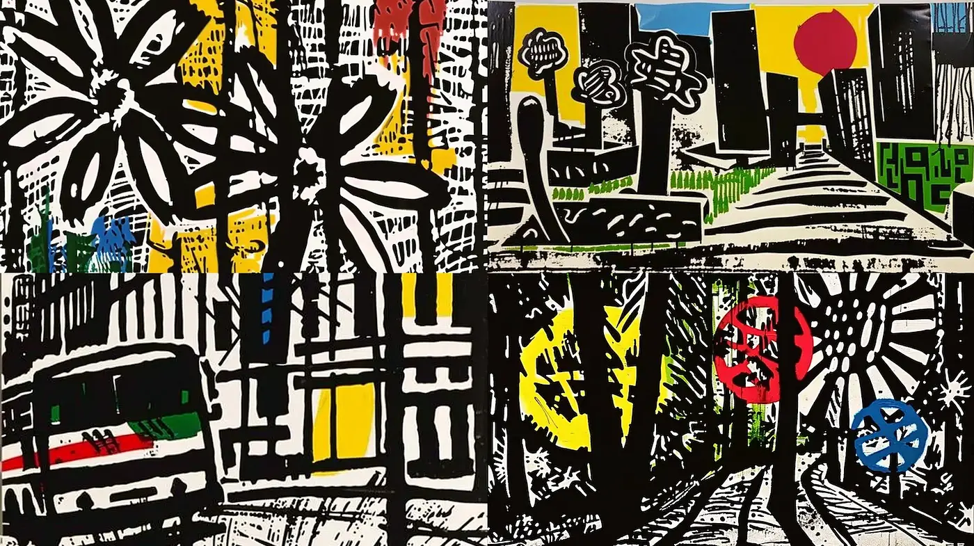 Vibrant Urban Expressionism with Playful Abstraction - Midjourney sref style