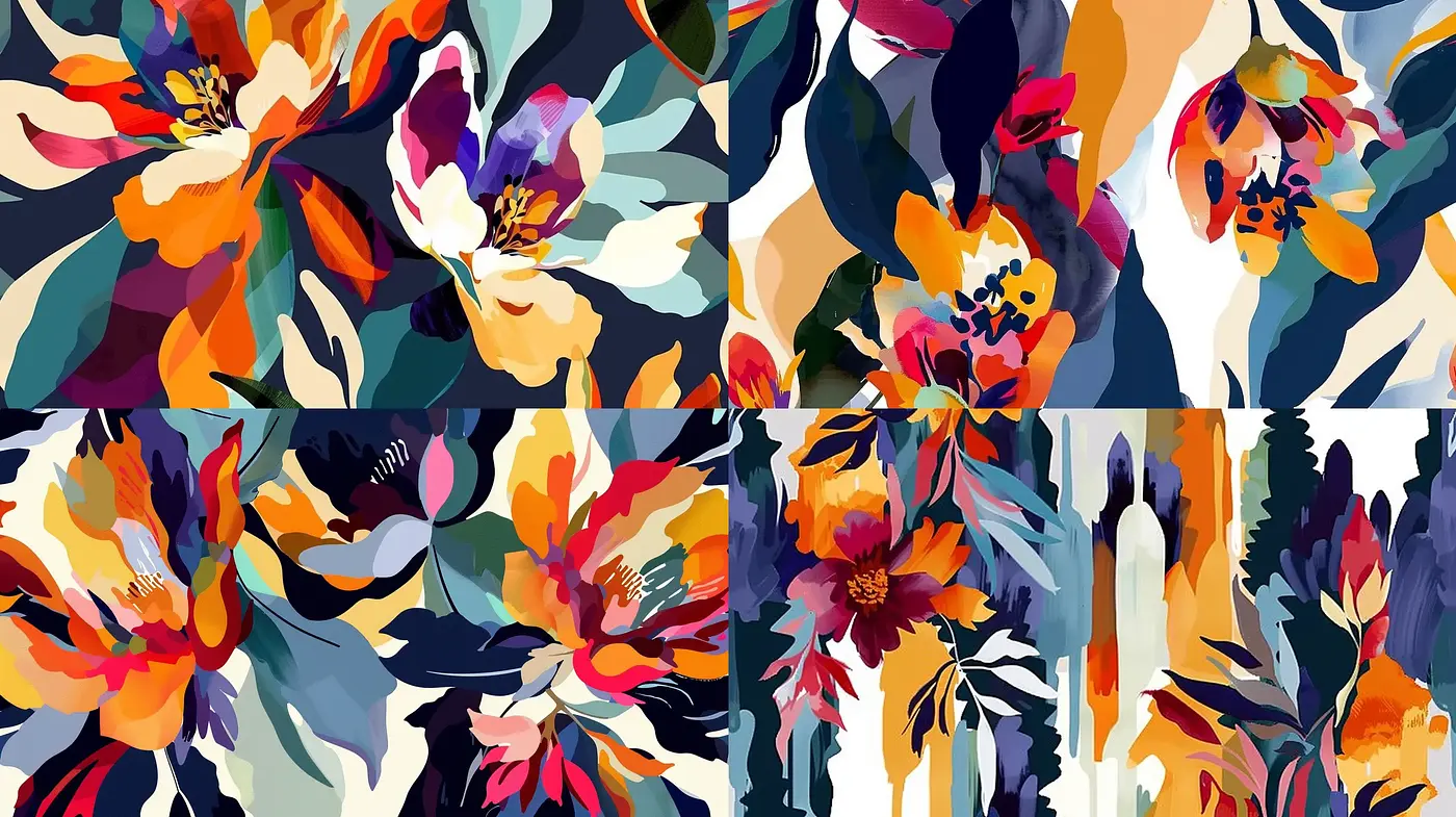 Modern Digital Abstraction of Florals and Brushes - Midjourney sref style