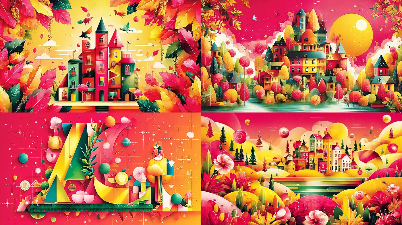 Vibrant and Playful Fall-Inspired Illustration Style with Geometric Elements - Midjourney sref style