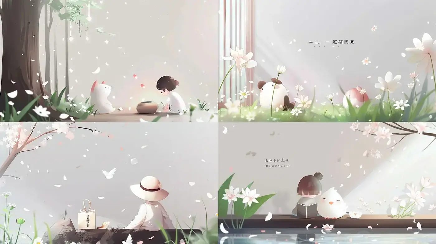 Whimsical Tranquility in Nature-Inspired Illustrations - Midjourney sref style