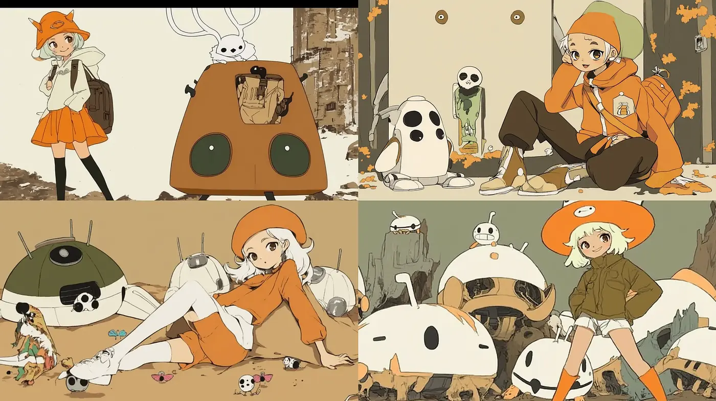 Autumnal Anime-Inspired Robotic Companionship with Pastel Overtones - Midjourney sref style