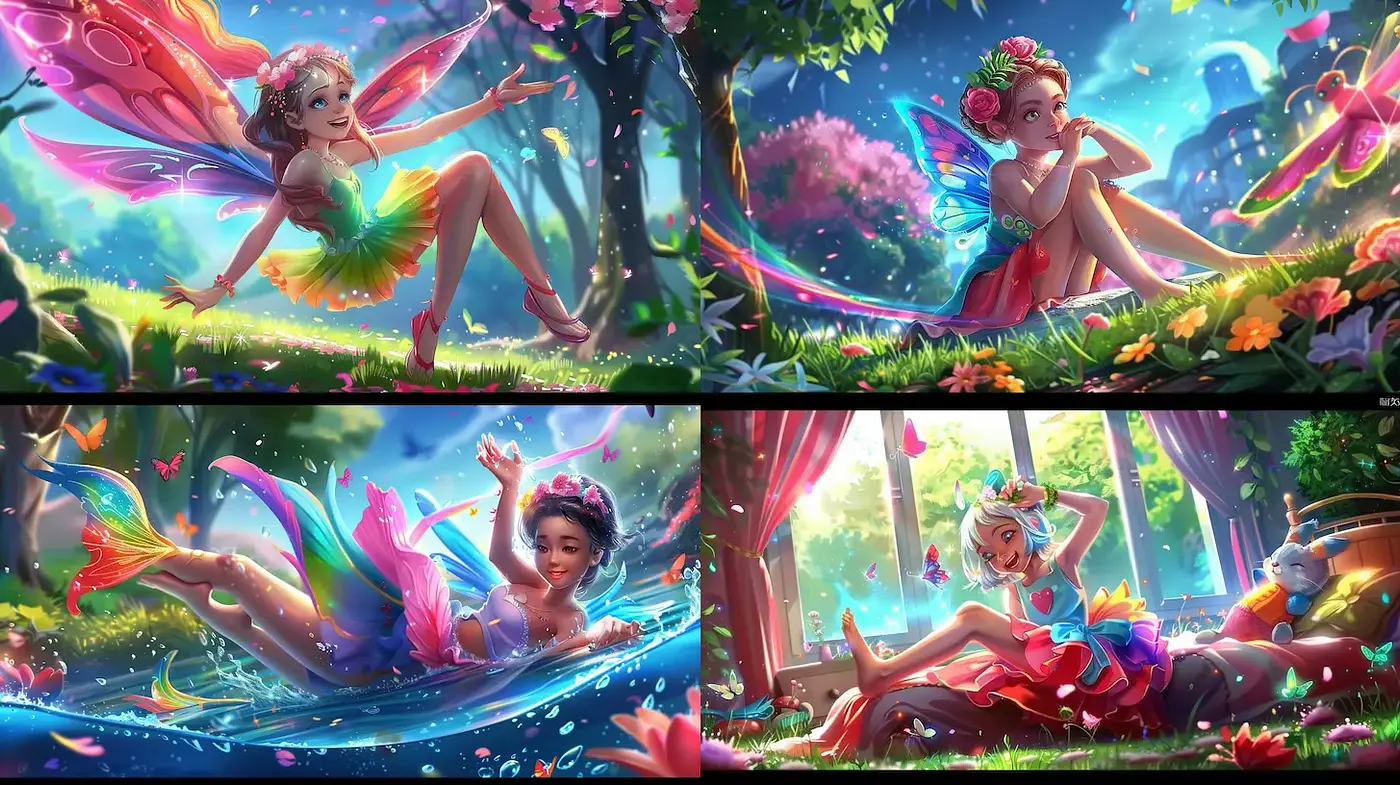 Whimsical Fairy Imagery with Vibrant Colors and Dreamy Atmosphere - Midjourney sref style