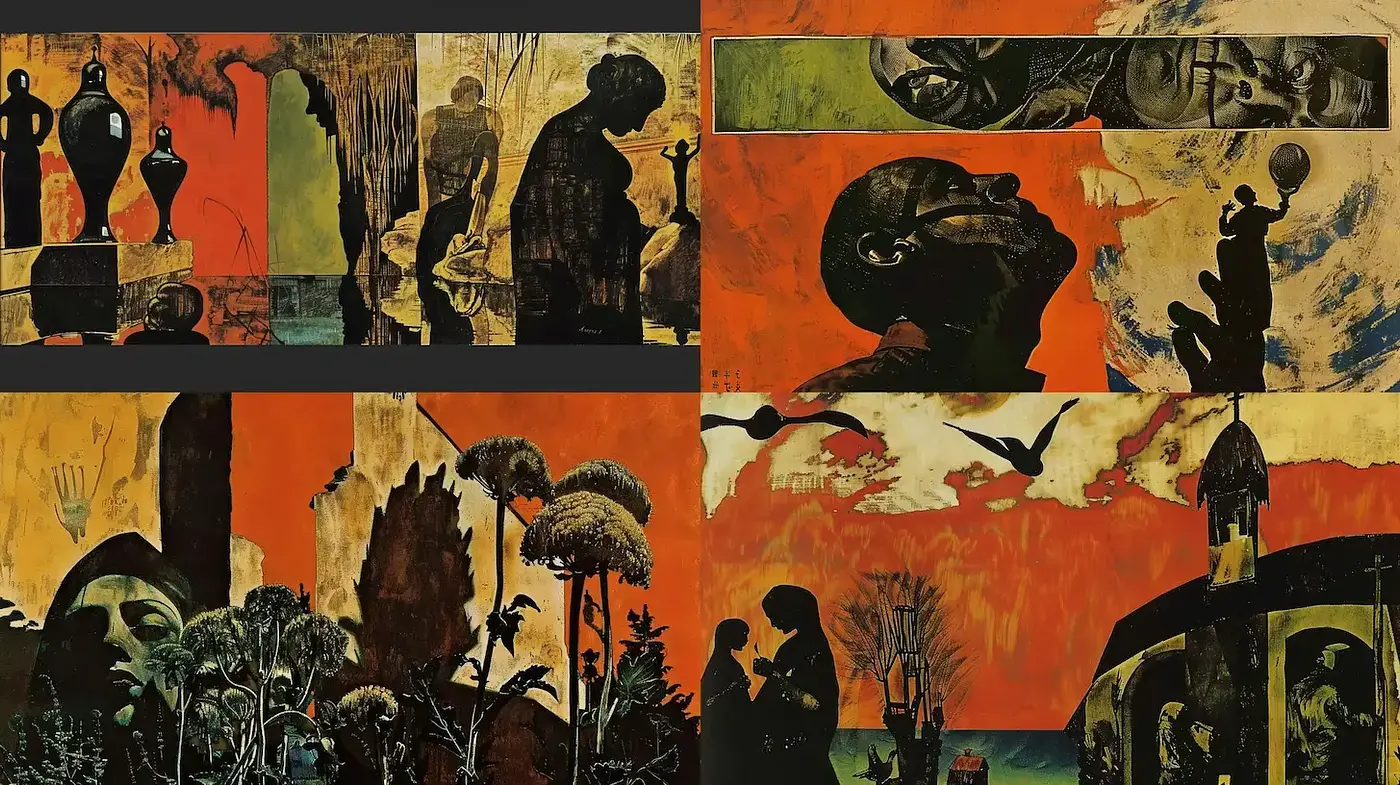 Dramatic and Dynamic Vintage Collage Style - Midjourney sref style