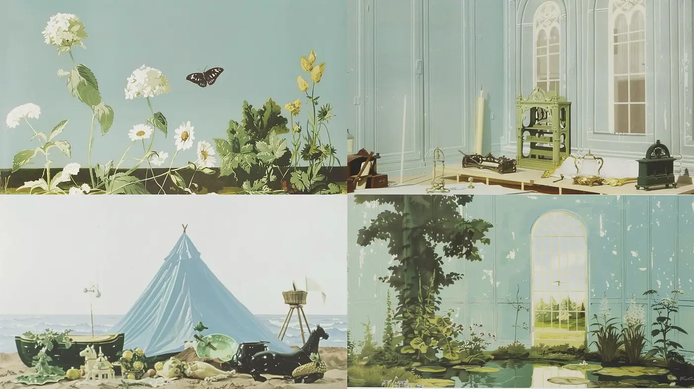 Serenity in Pastel: A Consistent Vintage-Inspired Palette and Dreamlike Imagery - Midjourney sref style