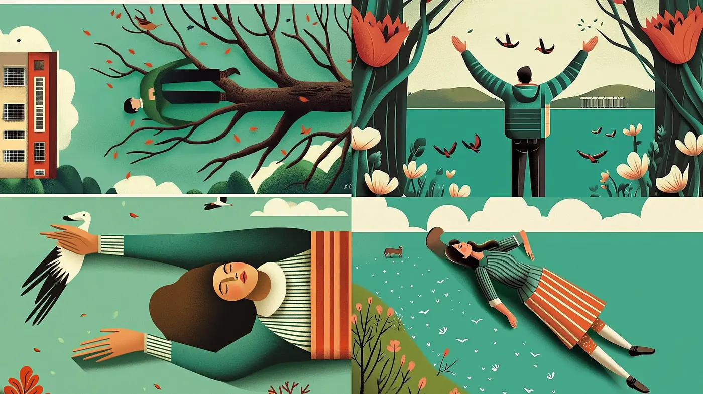Serene Narrative Illustrations in Pastoral Hues - Midjourney sref style