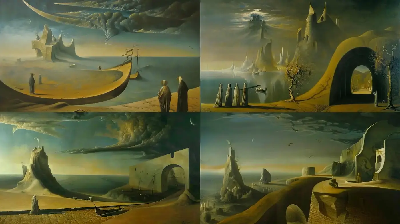 Surreal Landscapes with Dreamlike Ambiance - Midjourney sref style