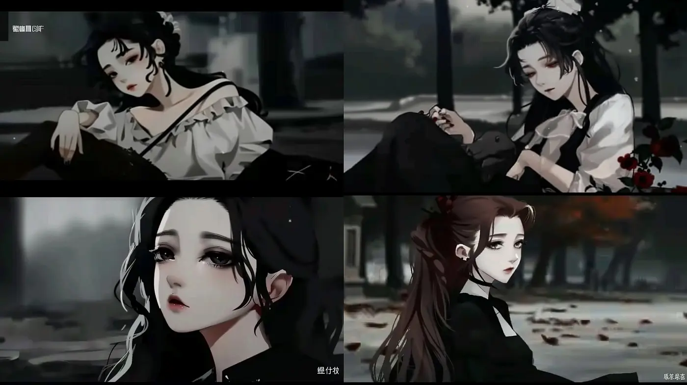 Monochromatic Elegance with a Melancholic Anime Flair - Midjourney sref style