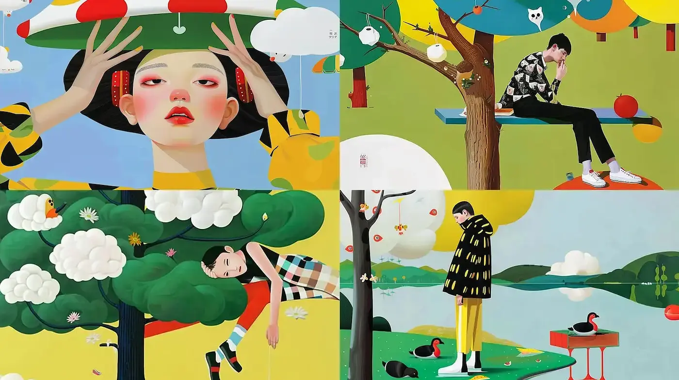 Vibrant and Whimsical Illustrations with a Contemporary Flair - Midjourney sref style