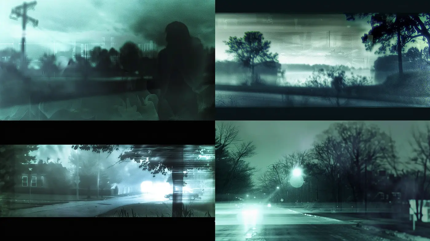 Eerie Nocturnal Hues: A Study in Monochrome Nightscapes - Midjourney sref style