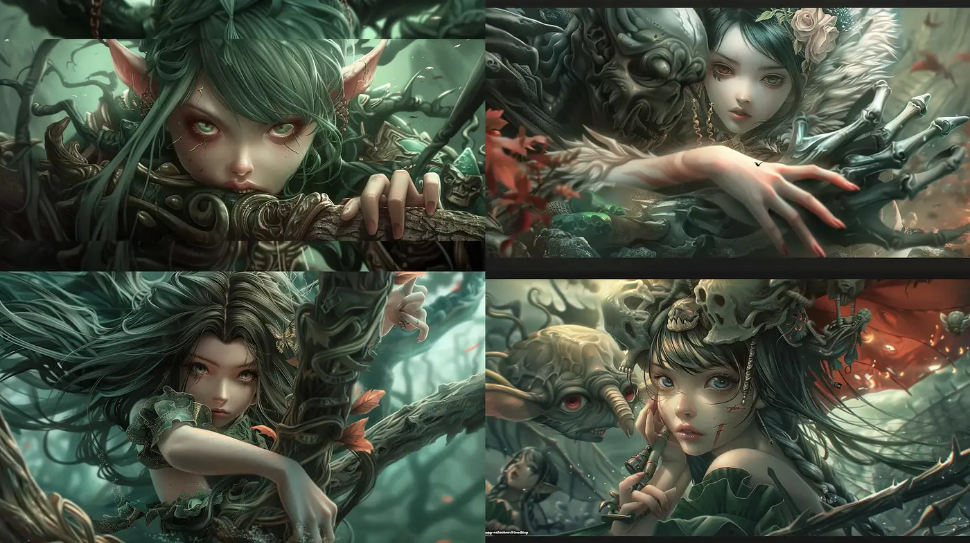 Ethereal Fantasy Realism with Enchanting Forest Hues and Elaborate Natural Motifs - Midjourney sref style