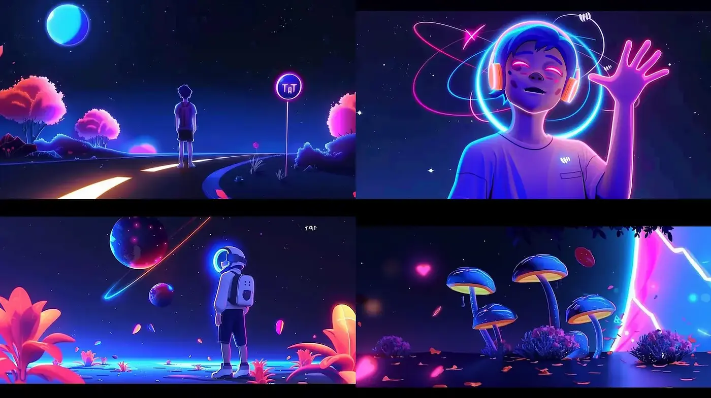 Vibrant Sci-Fi Exploration with Neon Elements - Midjourney sref style