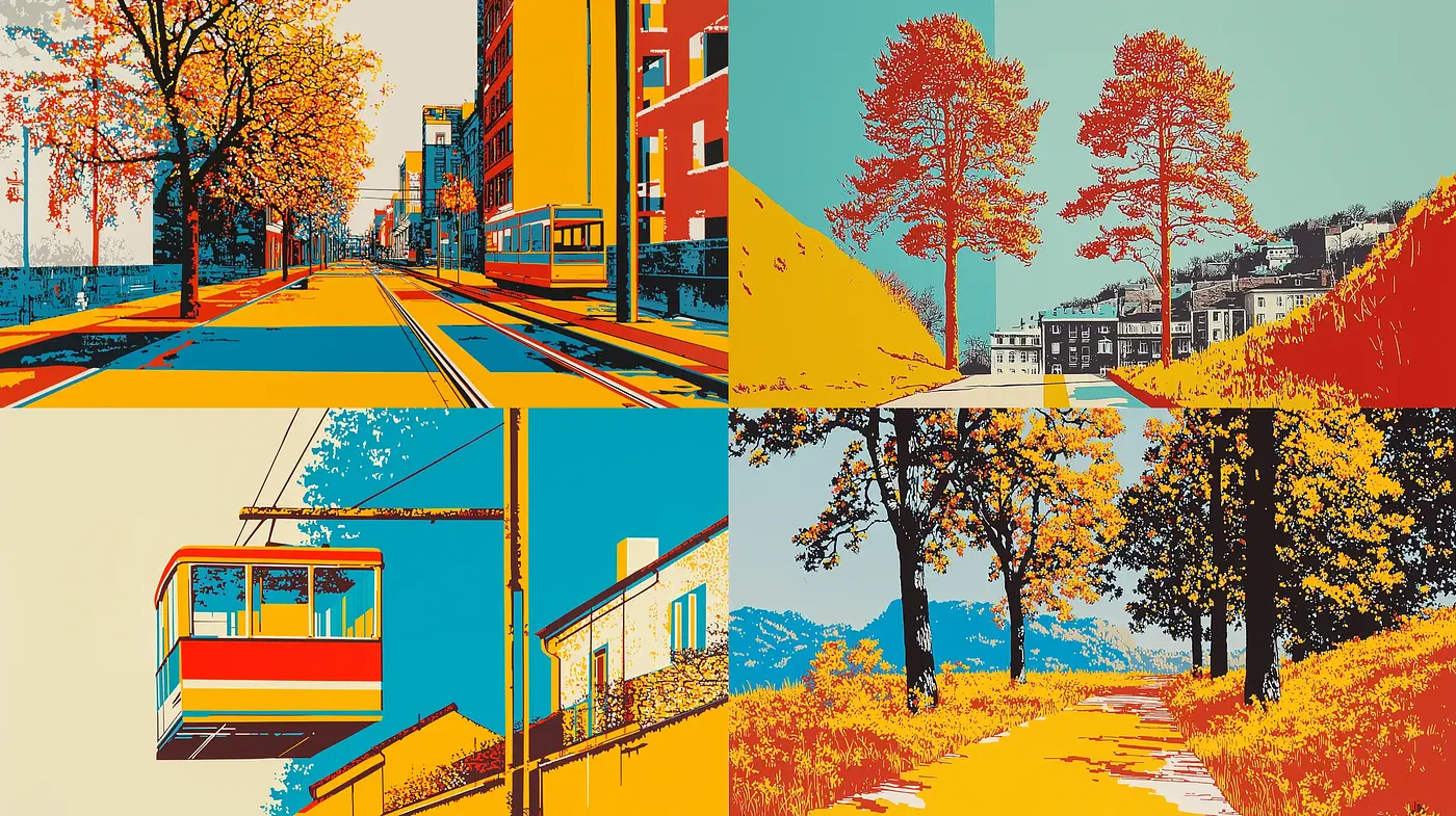 Bold Contrasts and Graphic Stylization in Contemporary Scenes - Midjourney sref style
