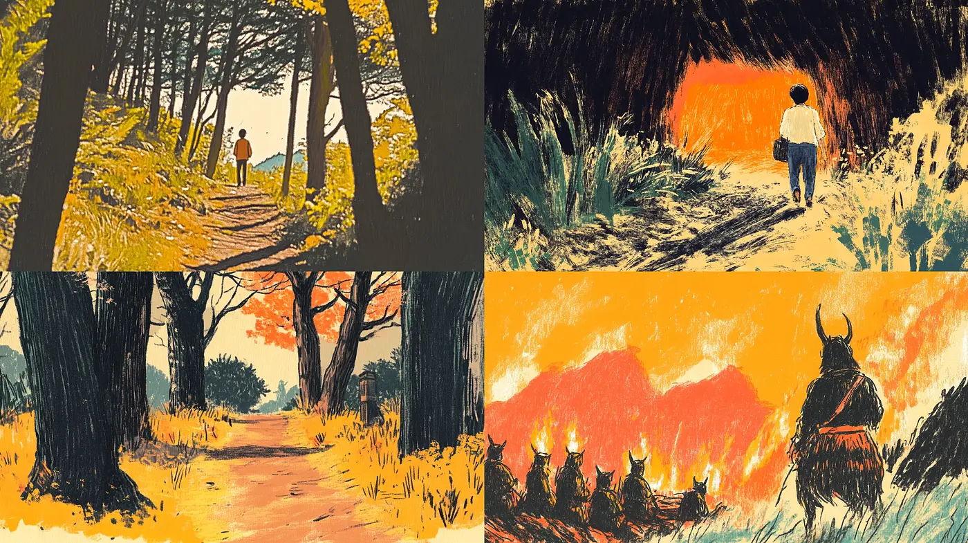 Rustic Textured Vistas: A Homage to Vintage Storybook Illustrations - Midjourney sref style