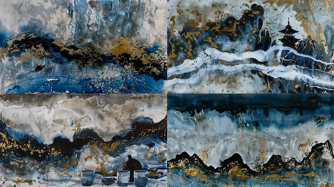 Abstract Ethereal Landscapes with Golden Accents - Midjourney sref style
