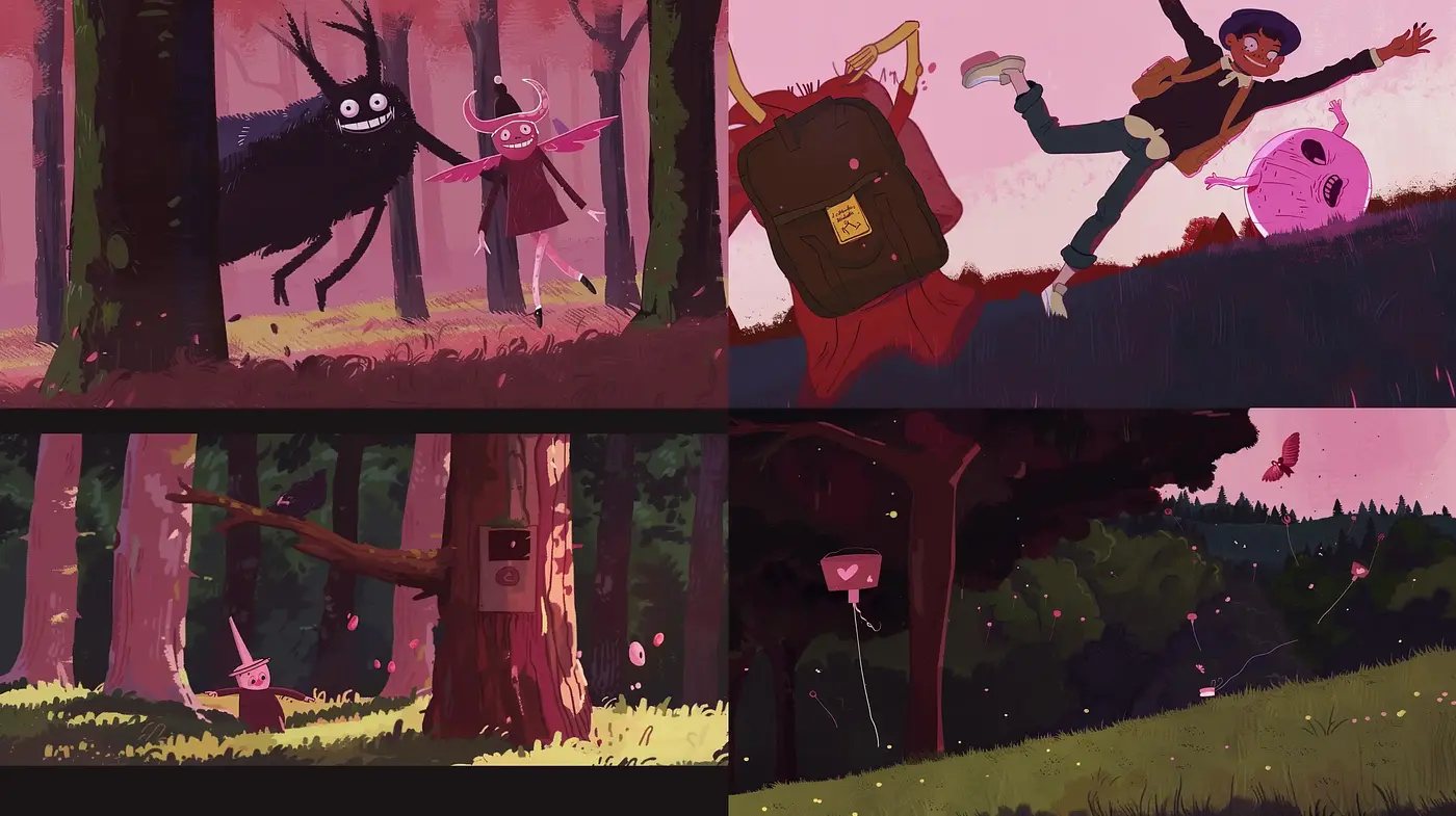 Enchanted Twilight: A Whimsical and Saturated Forest Adventure - Midjourney sref style