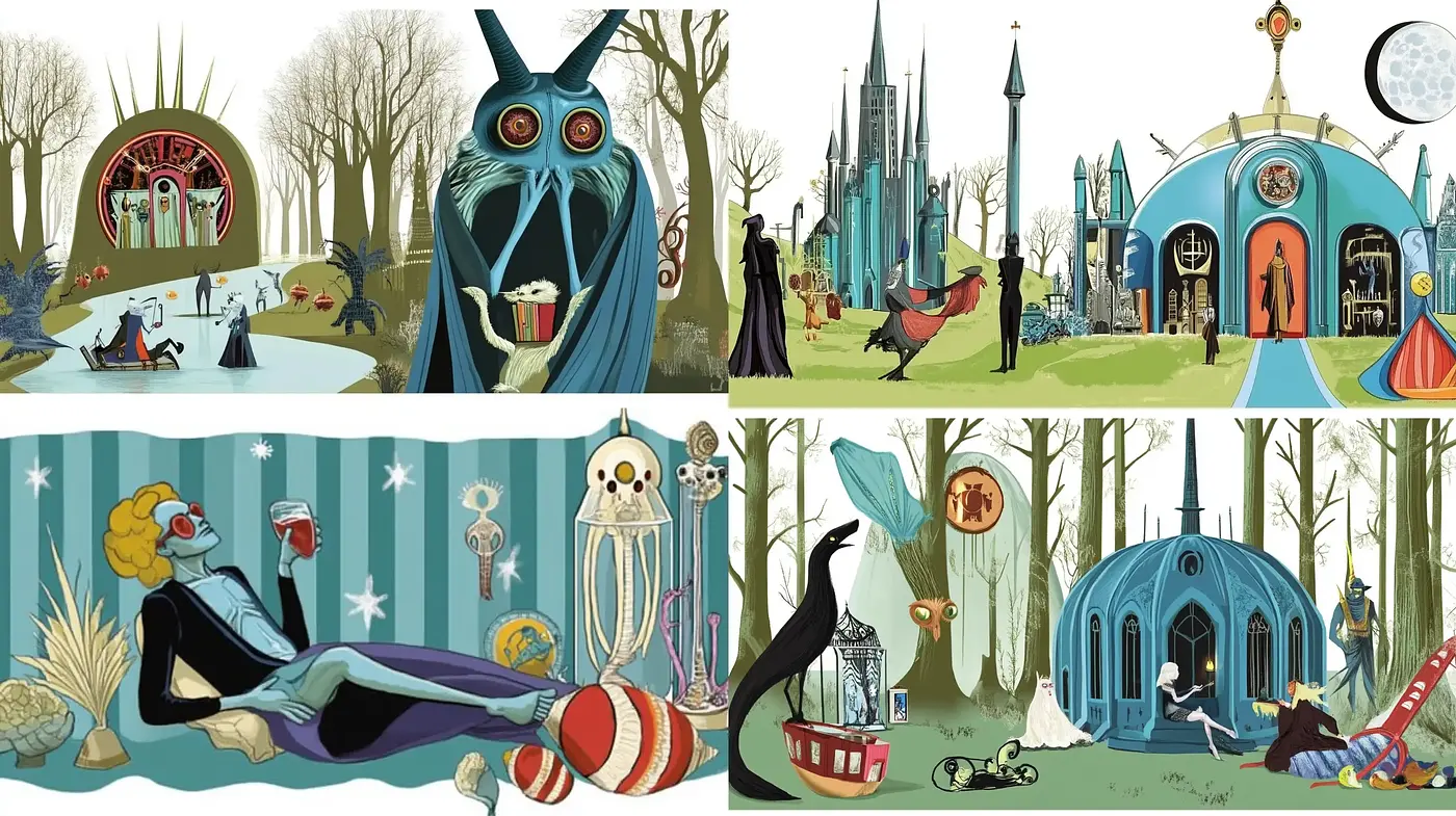 Enigmatic Storybook Whimsy: A Tapestry of Surreal Fantasy Worlds - Midjourney sref style