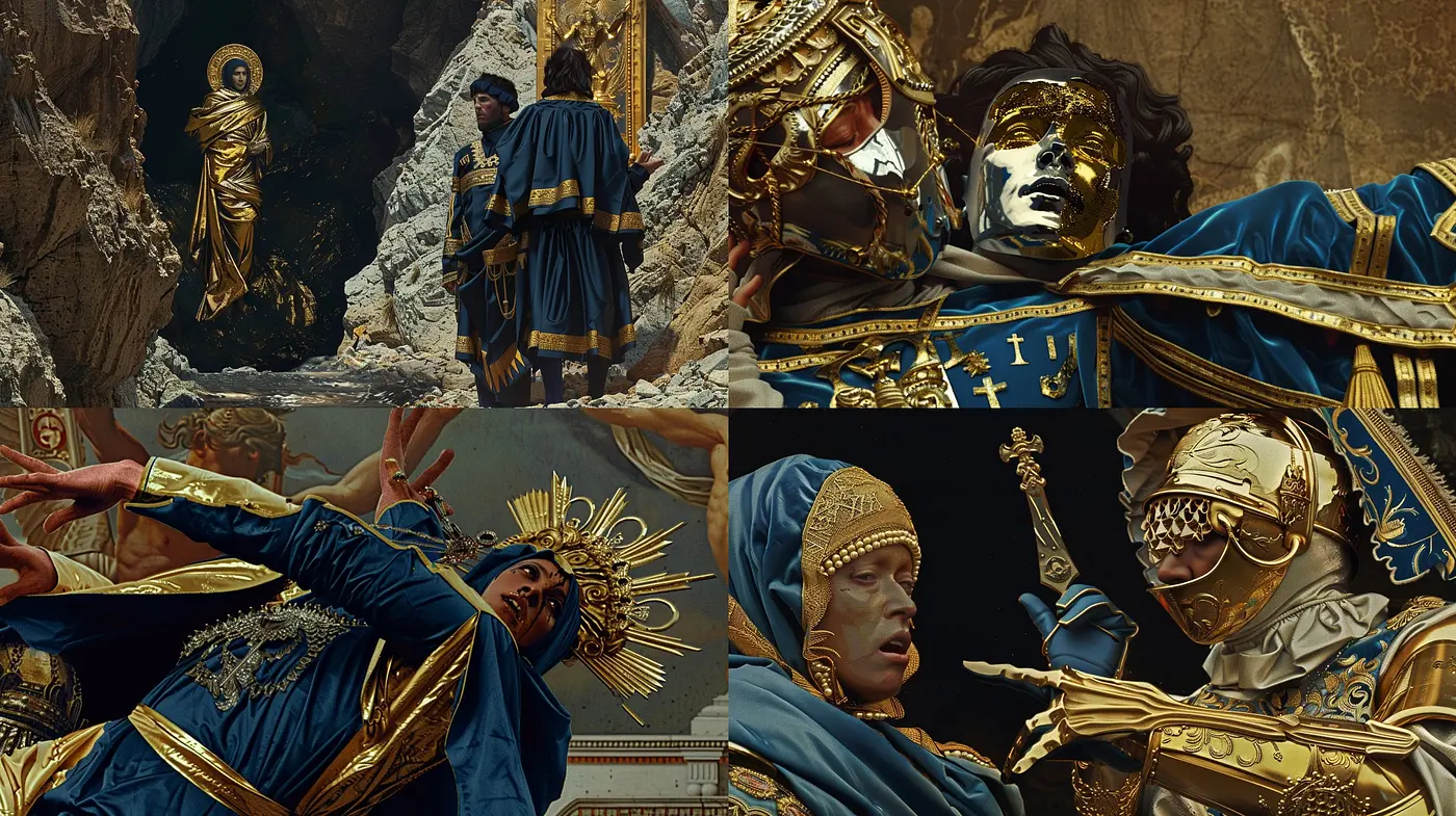 Majestic Regalia in Baroque Revival: A Study in Gold and Ultramarine - Midjourney sref style