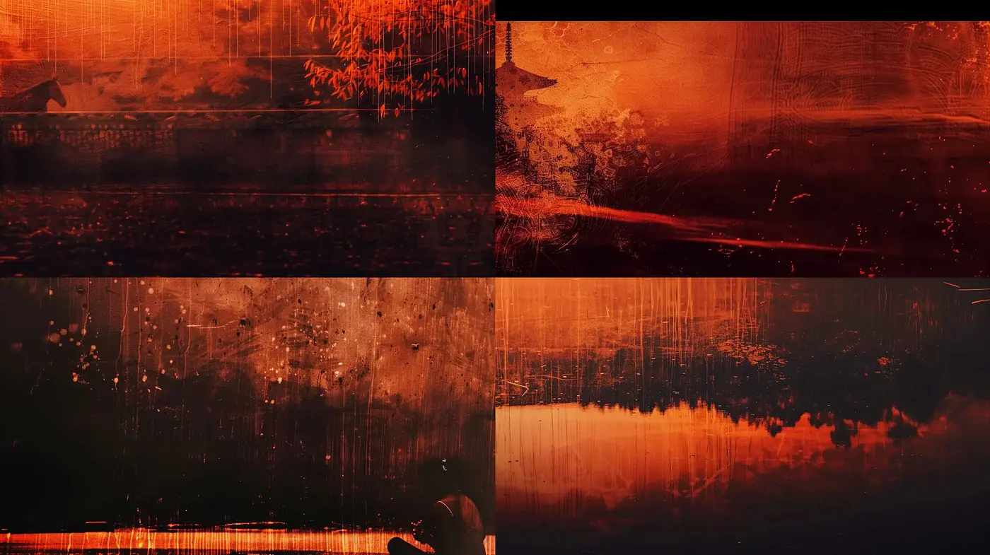 Abstract Inferno: An Exploration in Textured Red and Orange Hues - Midjourney sref style