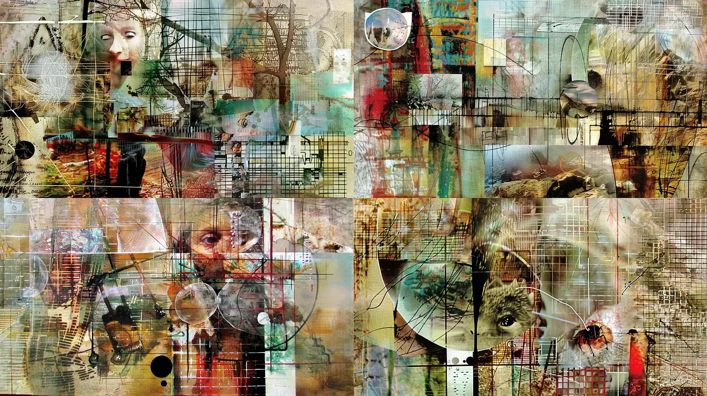 Collage of Evocative Chaos: A Symphony of Textures and Tones - Midjourney sref style